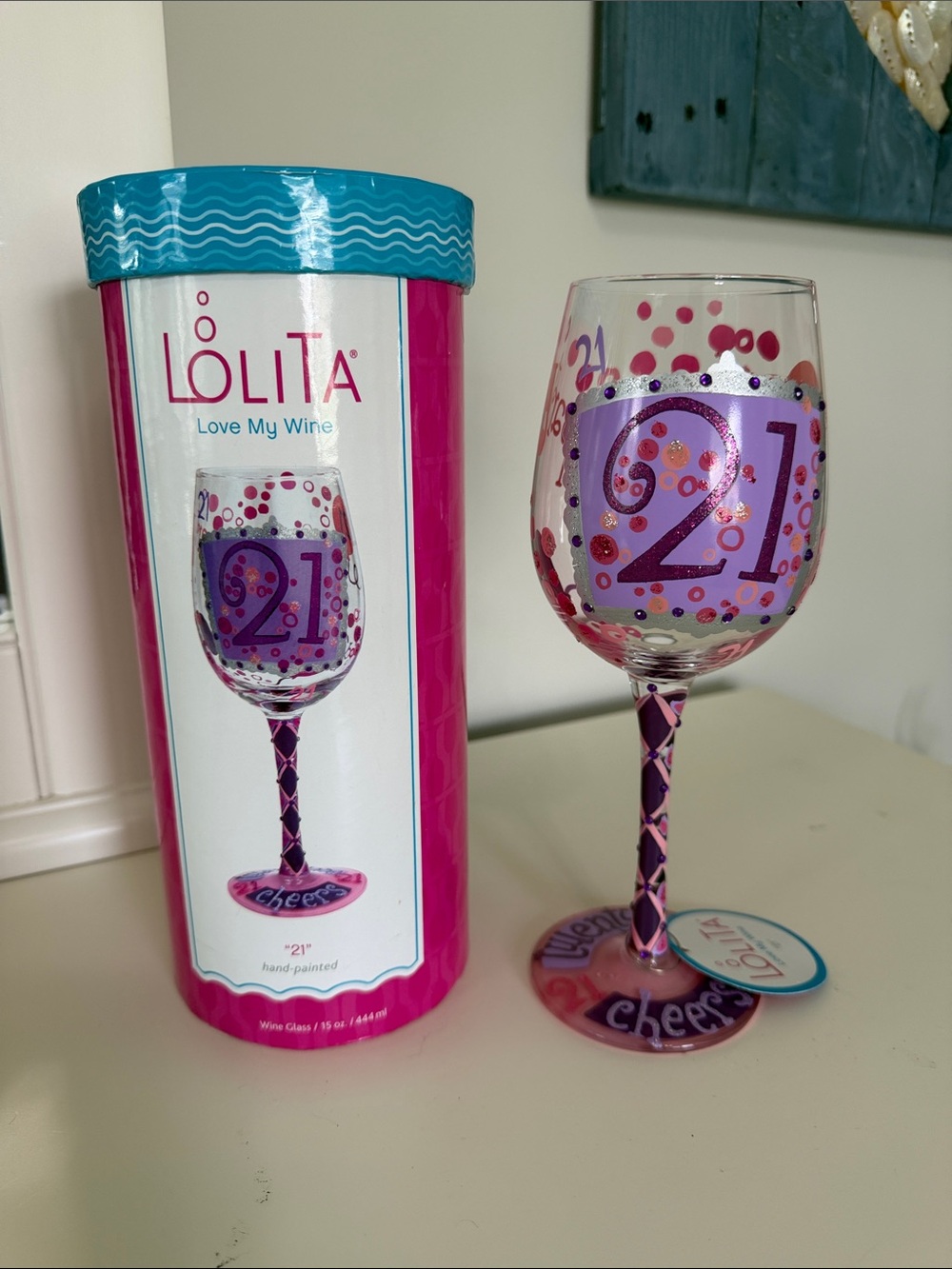 Lolita Hand-Painted 21 Celebration Wine Glass - Pink & Purple